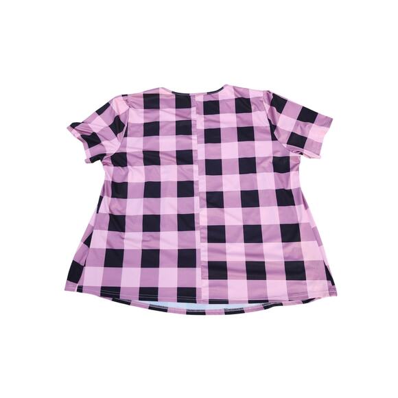 Pink & Black Buffalo Plaid 6XL Womens Top Short Sleeve Stretch Grunge Whimsygoth - Picture 5 of 8